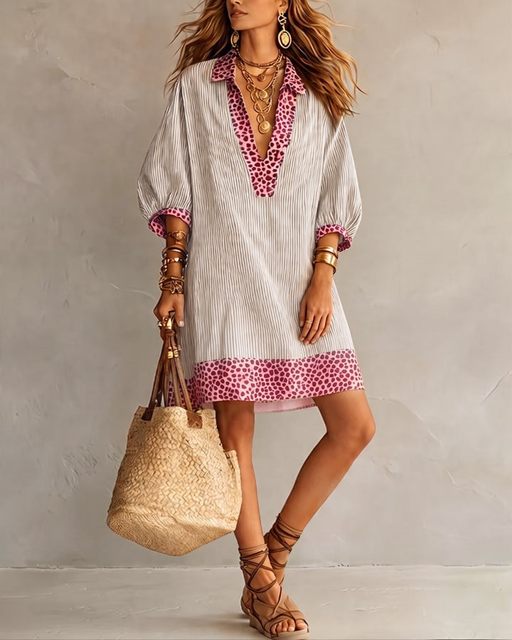 Marget - Kleid Mit Leopardenmuster Einsätzen Und Puffärmeln