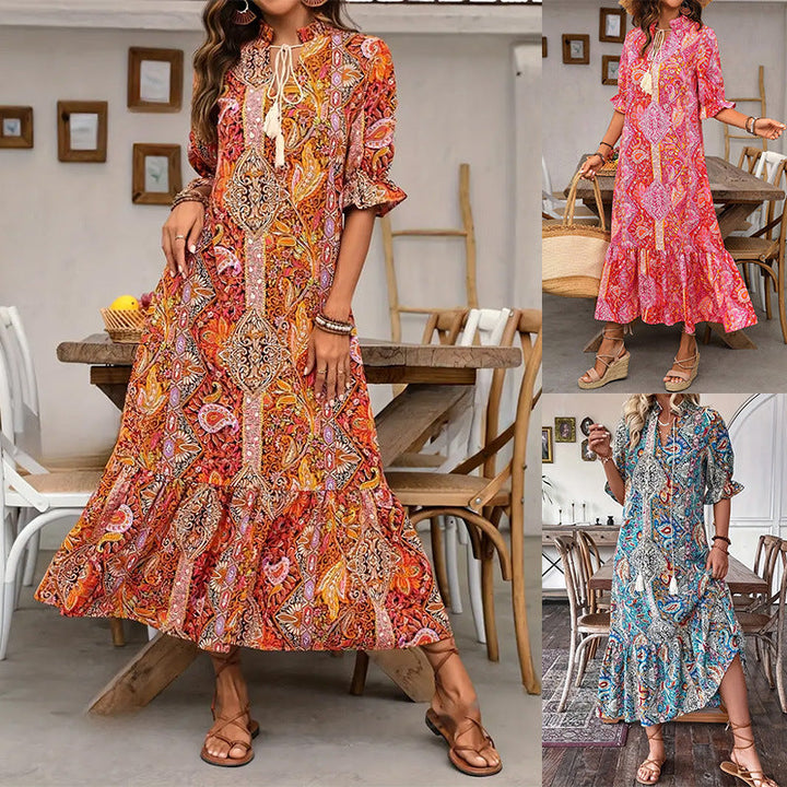 Aniy – Sommerkleid mit Blumenmuster und V-Ausschnitt