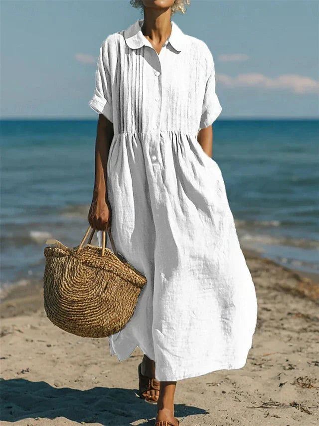 Janny – Elegantes Fließendes Baumwoll Shirtkleid