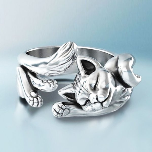 CatCharm – Vintage Silberring mit Katzenmotiv