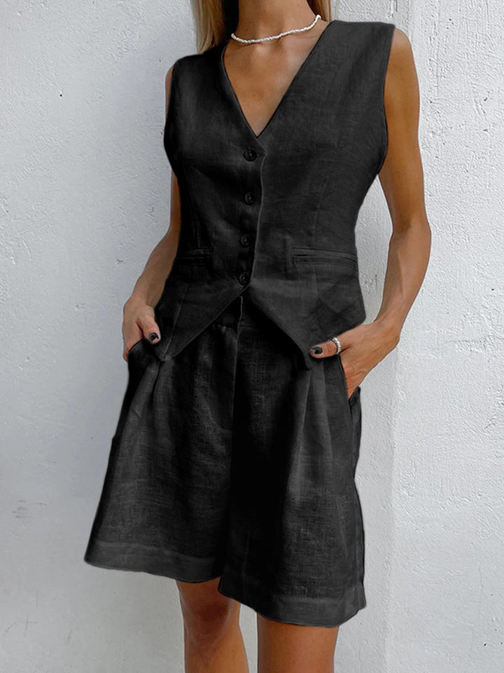 Dynisa – Set Aus Leinen Weste Und Kurzhosen