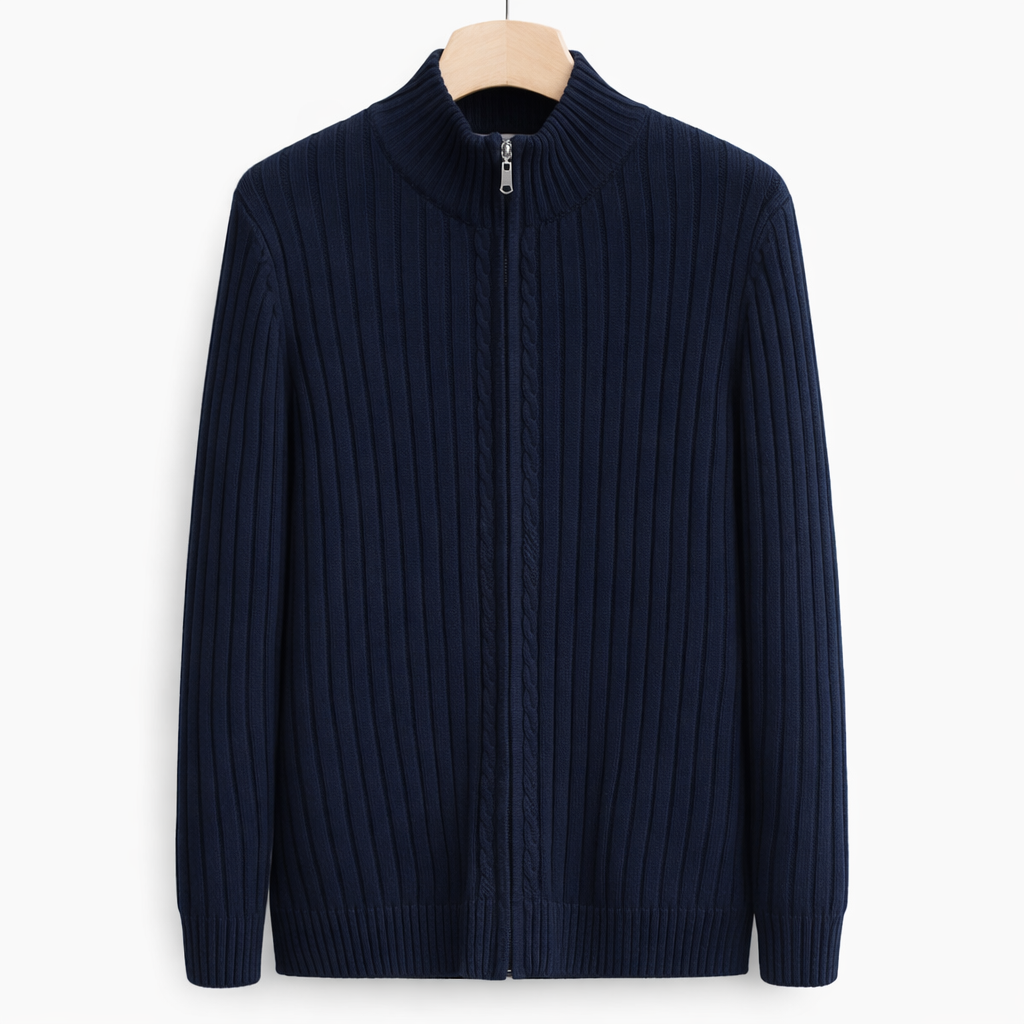Bjarte – Gerippter Strickjacke Mit Reißverschluss