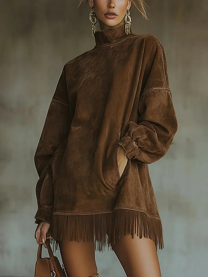 Syanna - Elegantes Langärmeliges Kleid Mit Fransen