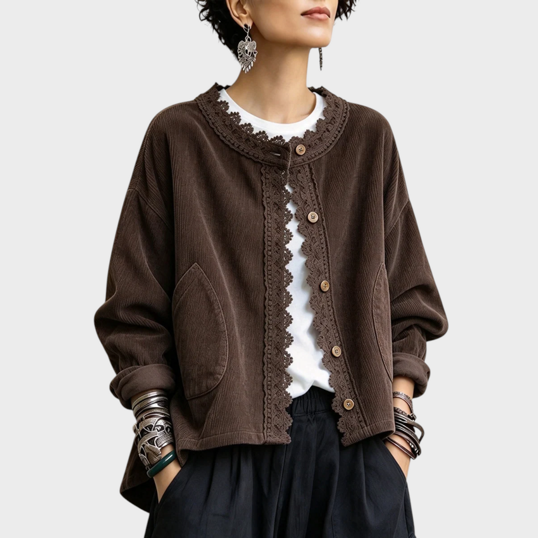 Vanwa - Elegante Langarmjacke Mit Spitzenbesatz