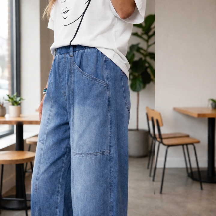 Madavi - Jeans Mit Elastischem Bund Und Lockerem Verkürztem Schnitt