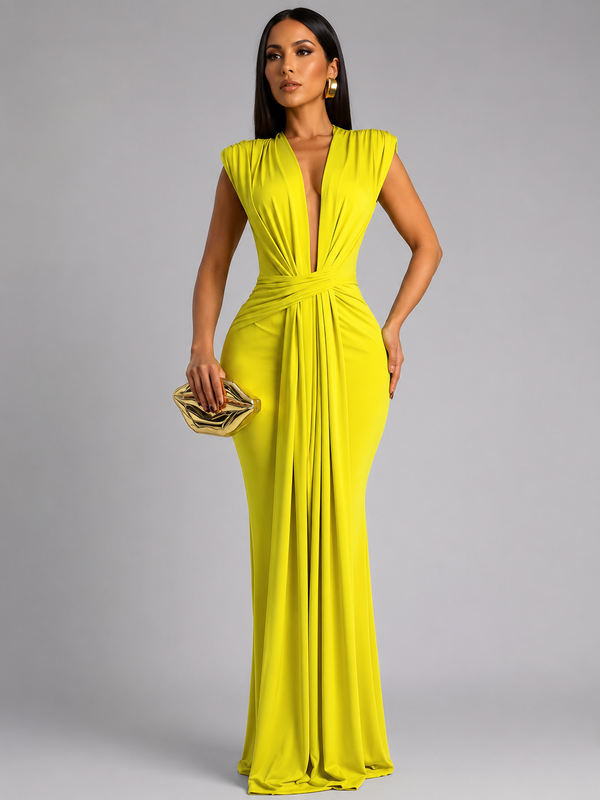 Femke – Maxikleid mit V-Ausschnitt Und Rüschen