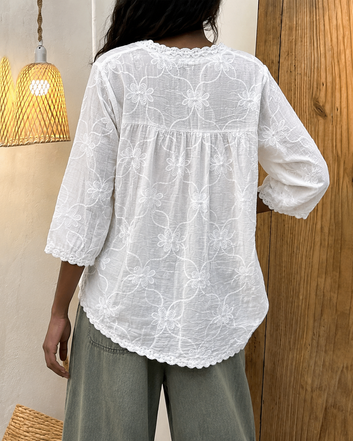 Guinwa – Spitzen Bluse Mit Dreiviertelärmeln