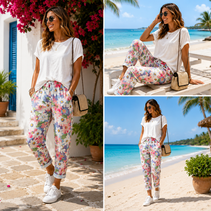 Leyza – Konisch Zulaufende Hose Mit Blumen Muster