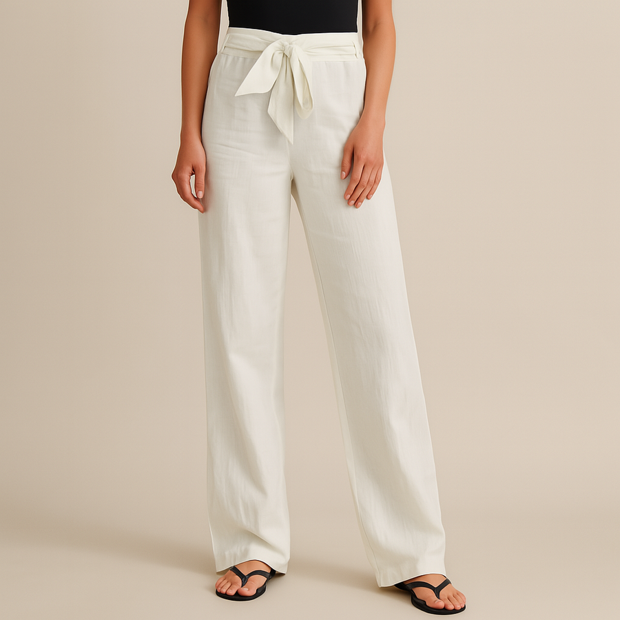 Gwyneth – Elegante Leinenhose Mit Bindegürtel