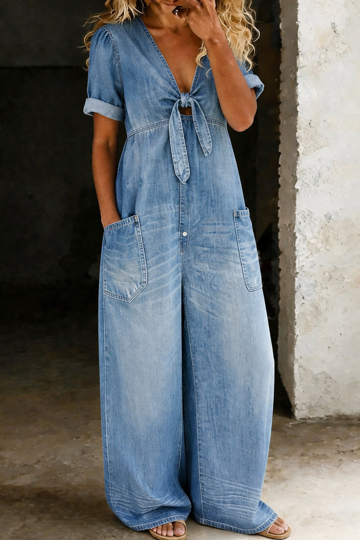 Zeta - Jumpsuit Mit V-ausschnitt Und Kurzen Ärmeln