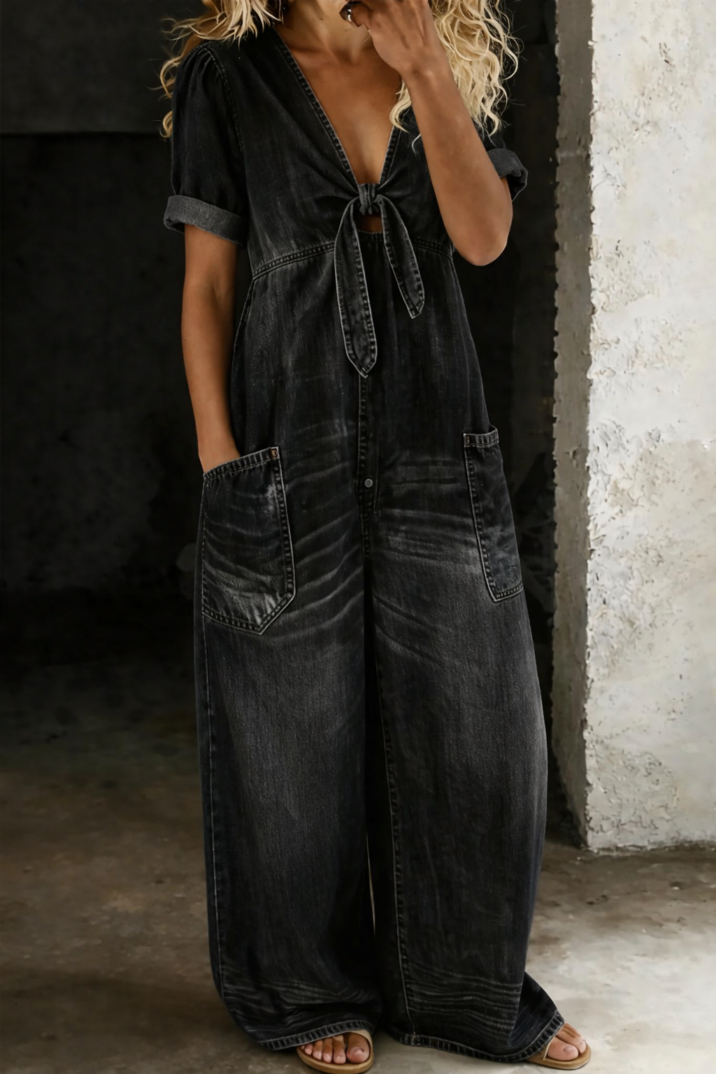 Zeta - Jumpsuit Mit V-ausschnitt Und Kurzen Ärmeln