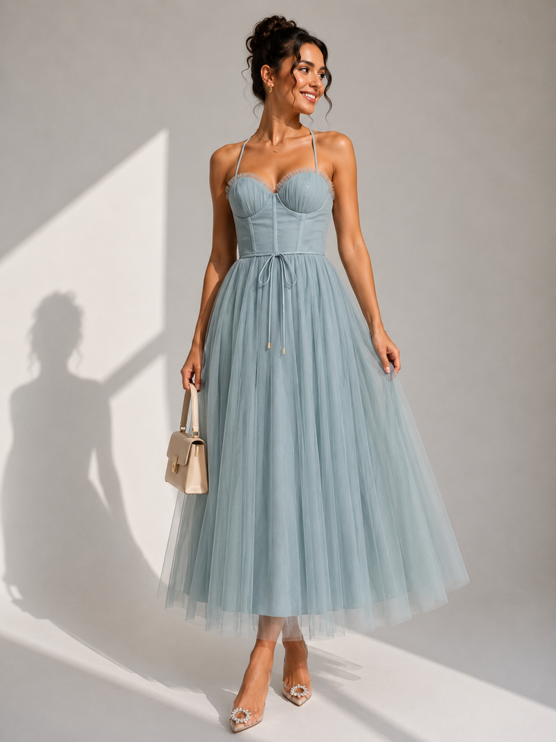 Chiyoko - Elegantes Midikleid Mit Offenem Rücken