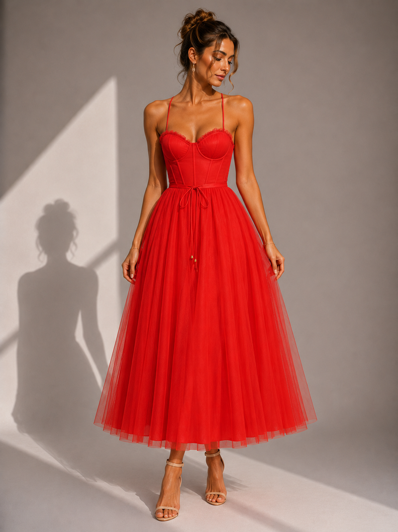 Chiyoko - Elegantes Midikleid Mit Offenem Rücken