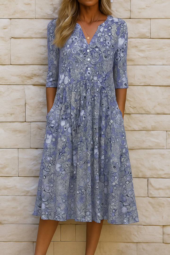 Eliskaa – Elegantes Blumen Kleid Mit V-Ausschnitt