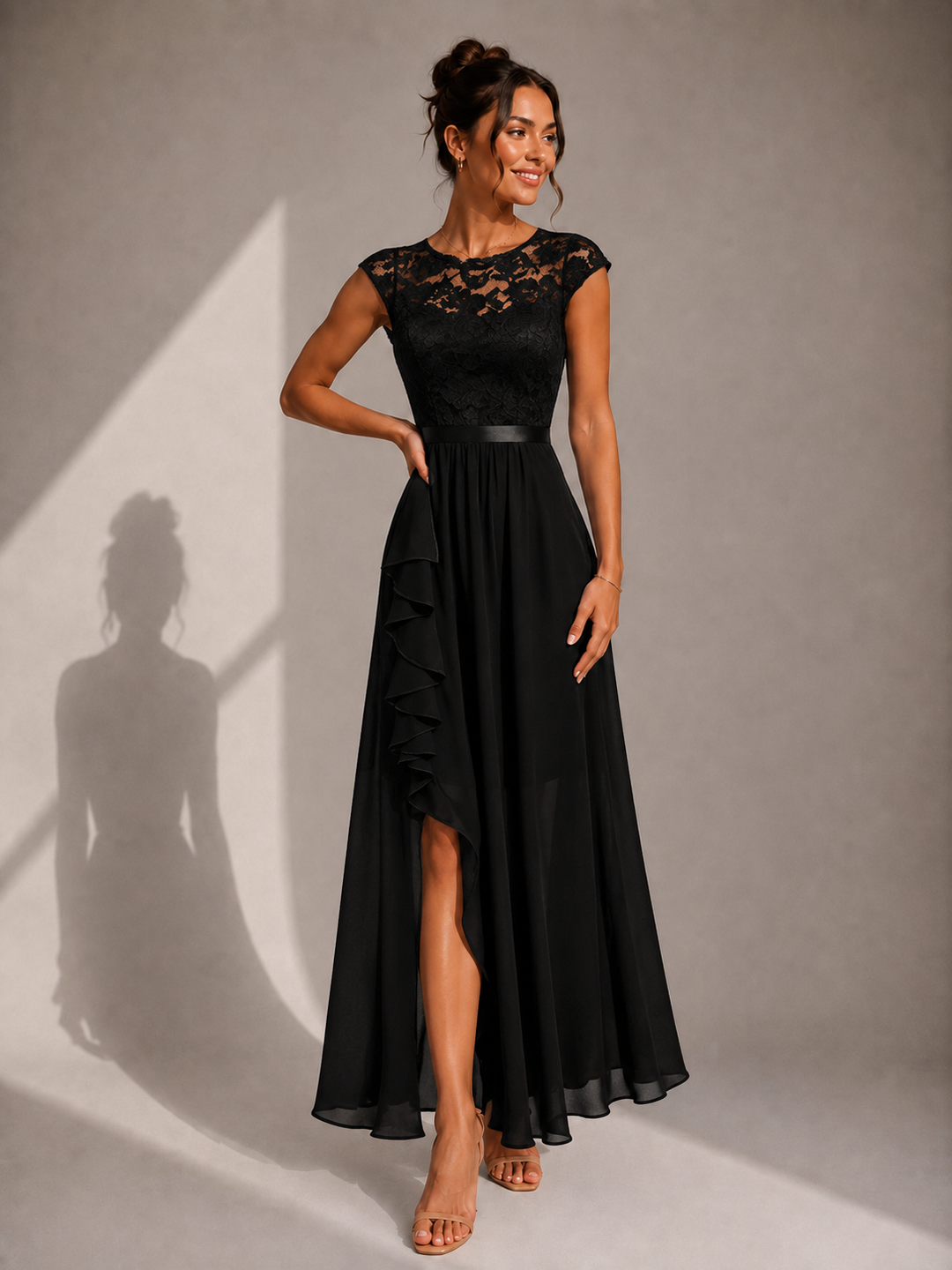 Yoanna - Stilvolles Maxi Kleid Mit Schnürung Und Rüschen