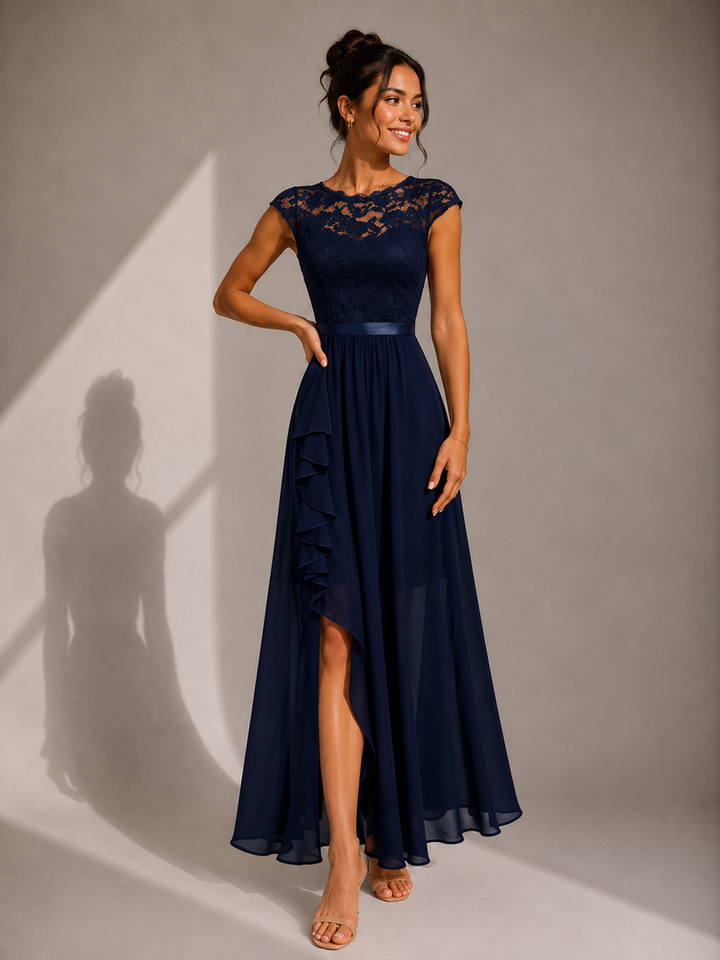 Yoanna - Stilvolles Maxi Kleid Mit Schnürung Und Rüschen
