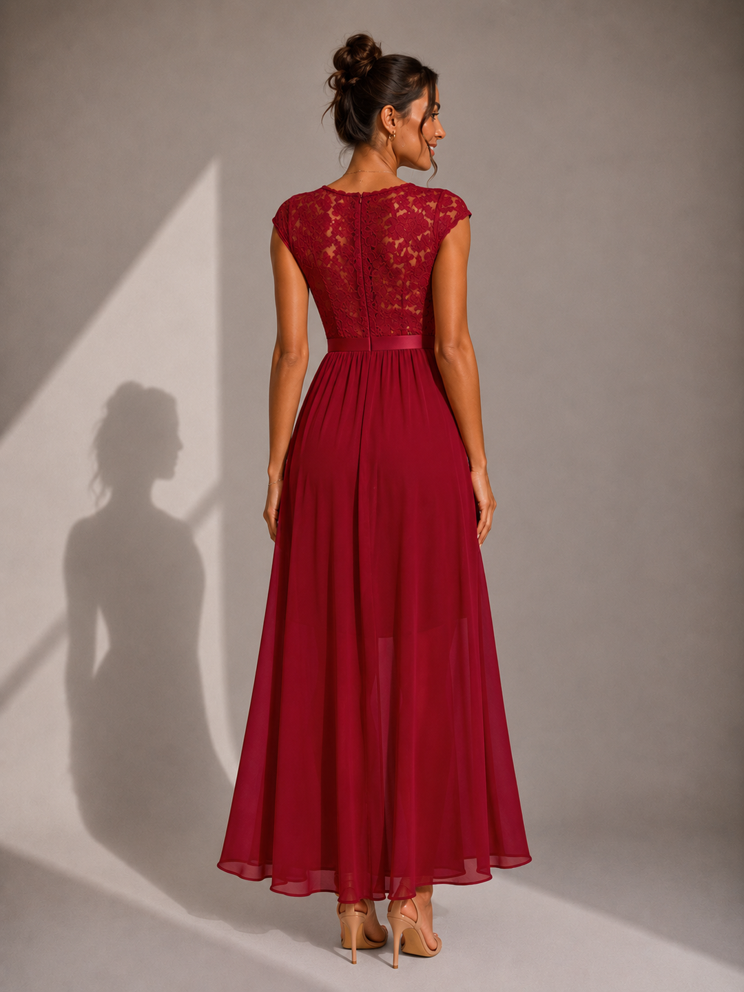 Yoanna - Stilvolles Maxi Kleid Mit Schnürung Und Rüschen
