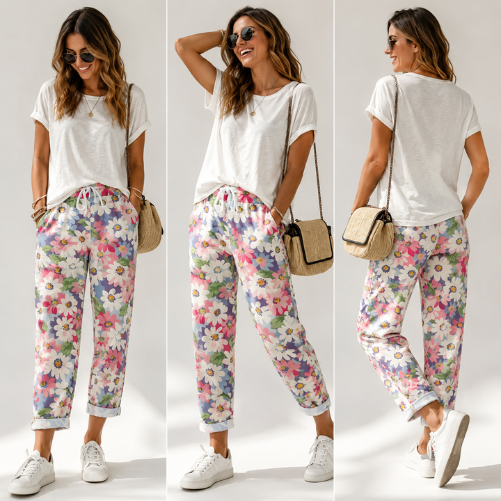 Leyza – Konisch Zulaufende Hose Mit Blumen Muster