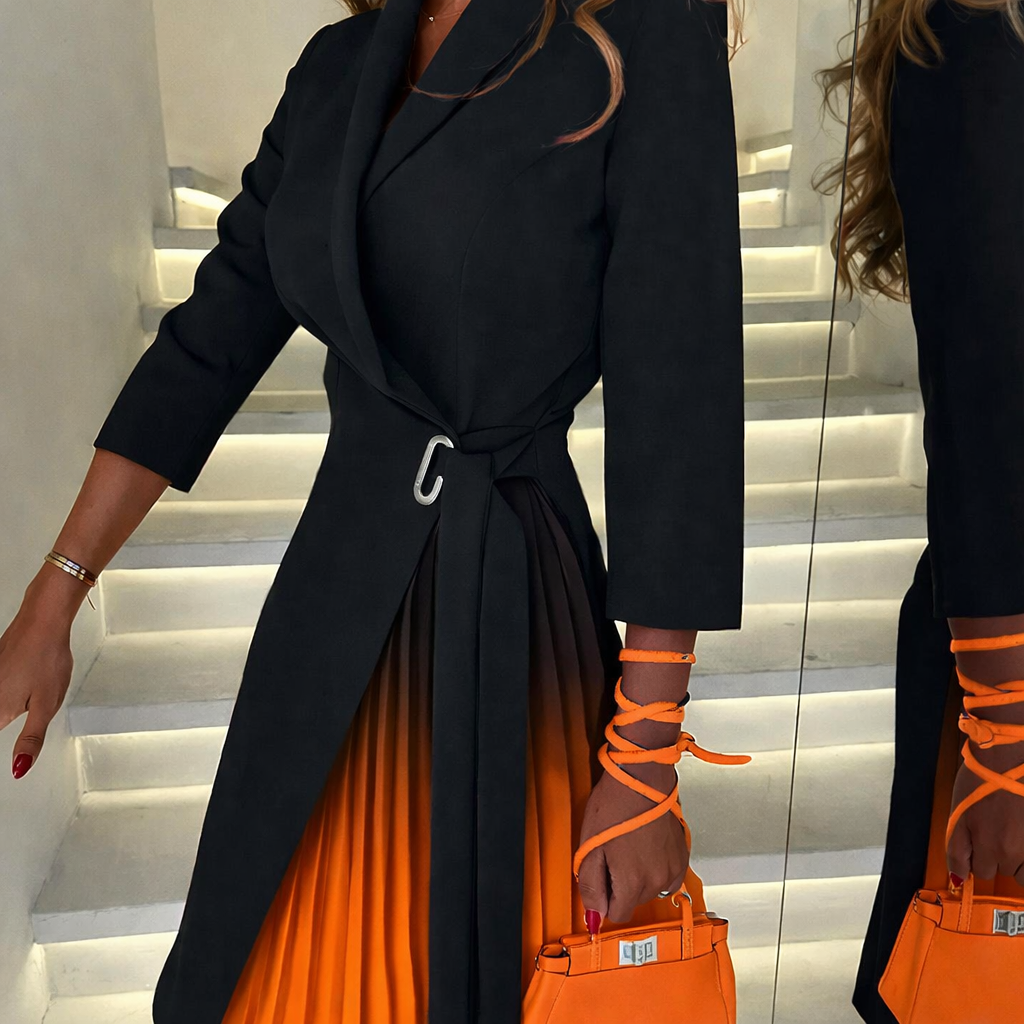 Meja - Ombre Plissee Blazer Kleid Mit Fallendem Kragen