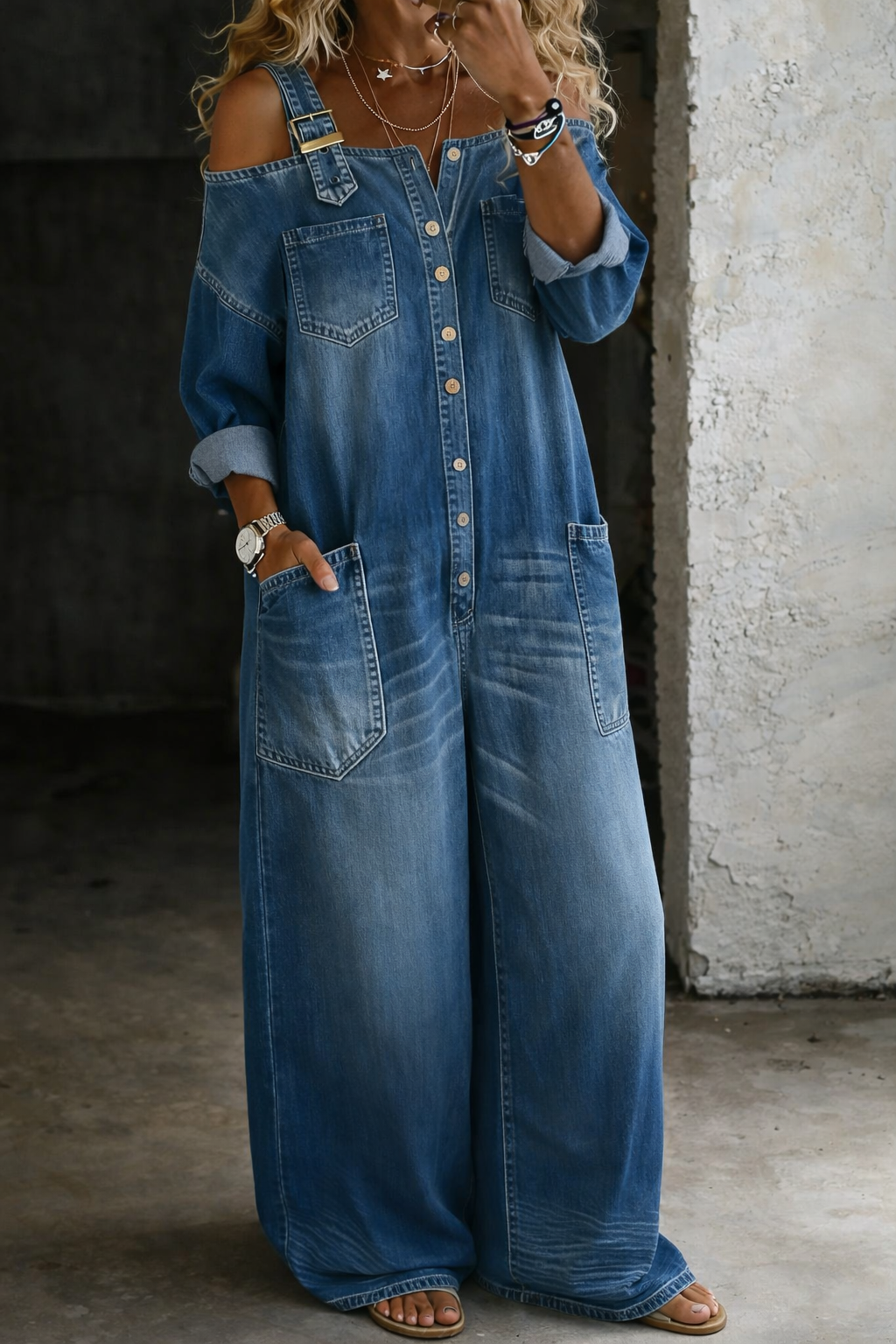 Armas - Off-Schulter Jeans Overall