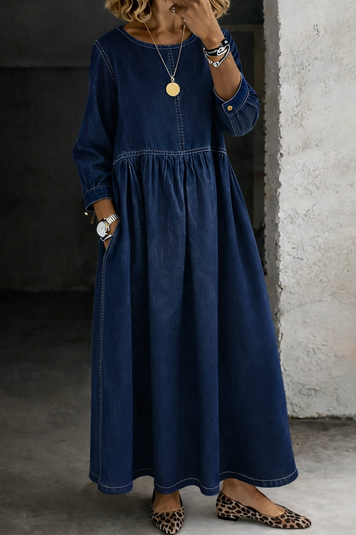 Stelzer – Maxikleid Aus Denim Mit Rundhalsausschnitt