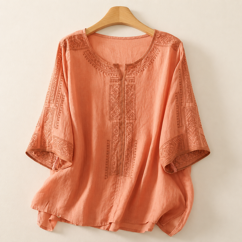 Zaanfi - Bestickte Leinen Bluse
