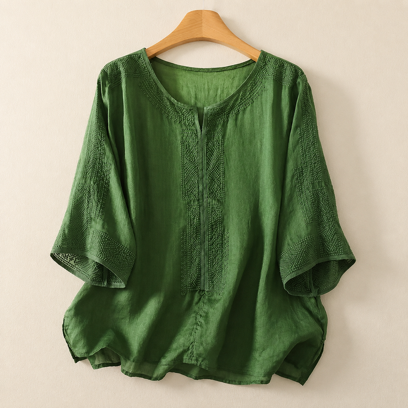 Zaanfi - Bestickte Leinen Bluse