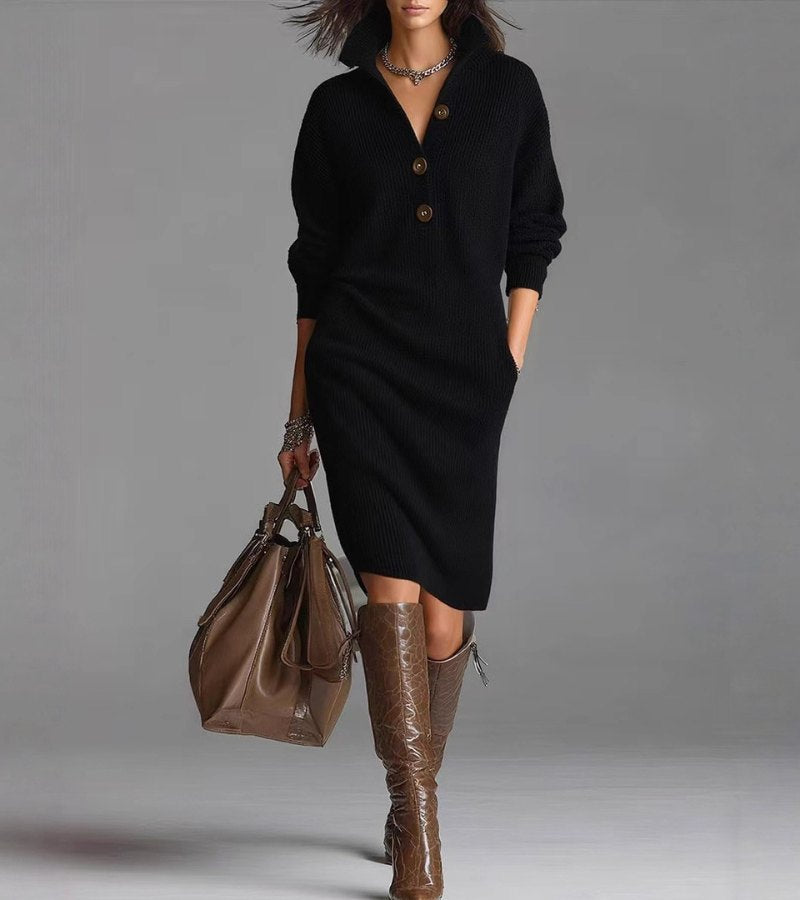 Perona - Elegantes Strick Kleid Mit Knopf