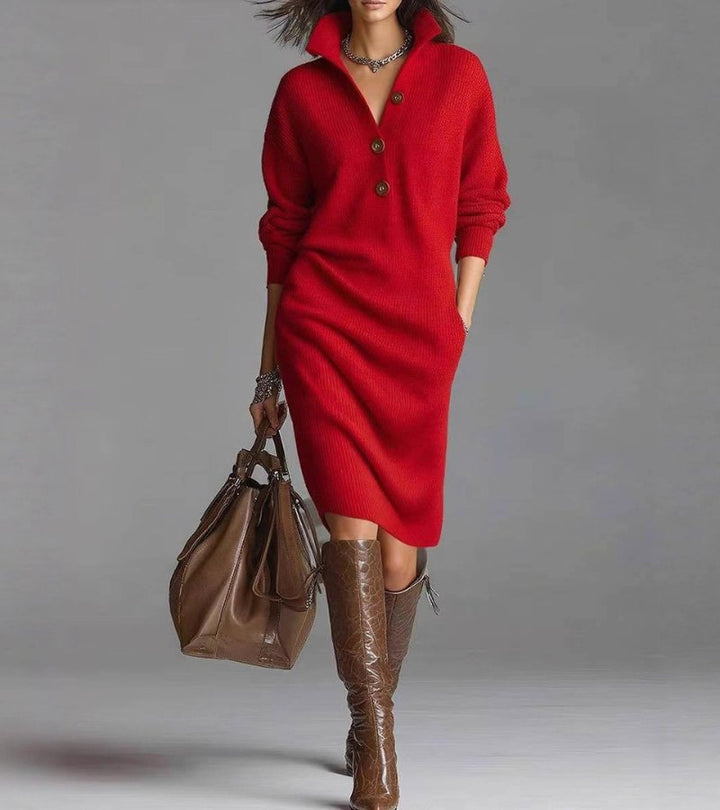 Perona - Elegantes Strick Kleid Mit Knopf