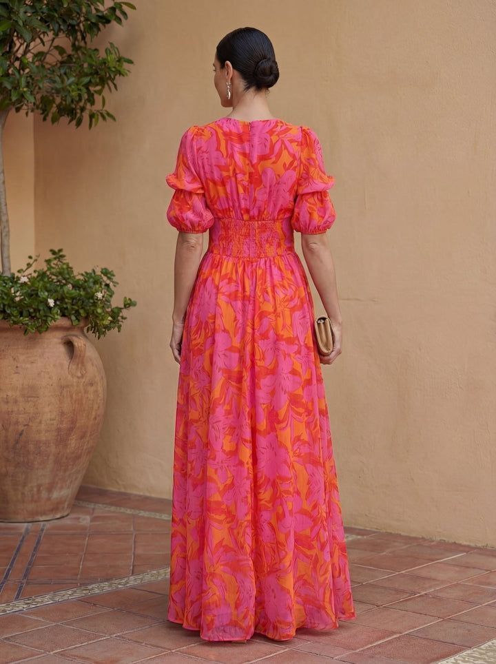 Zinnia – Maxikleid mit lebhaftem Blumenmuster und V-Ausschnitt