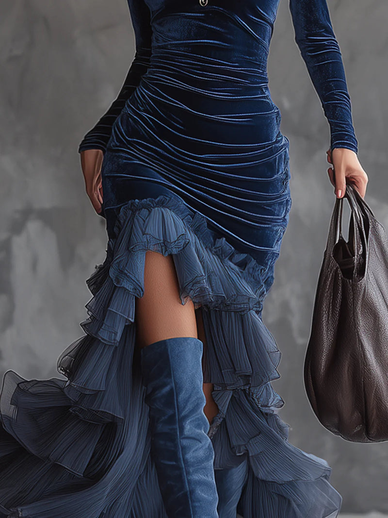 Fiana – Maxikleid Aus Samt Mit Stilvollen Falten