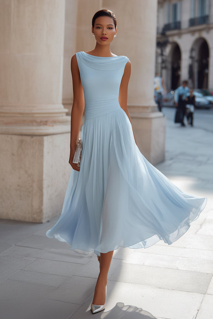 Zephira – Ärmelloses Midi-kleid MIT Drapiertem Ausschnitt Und Falten