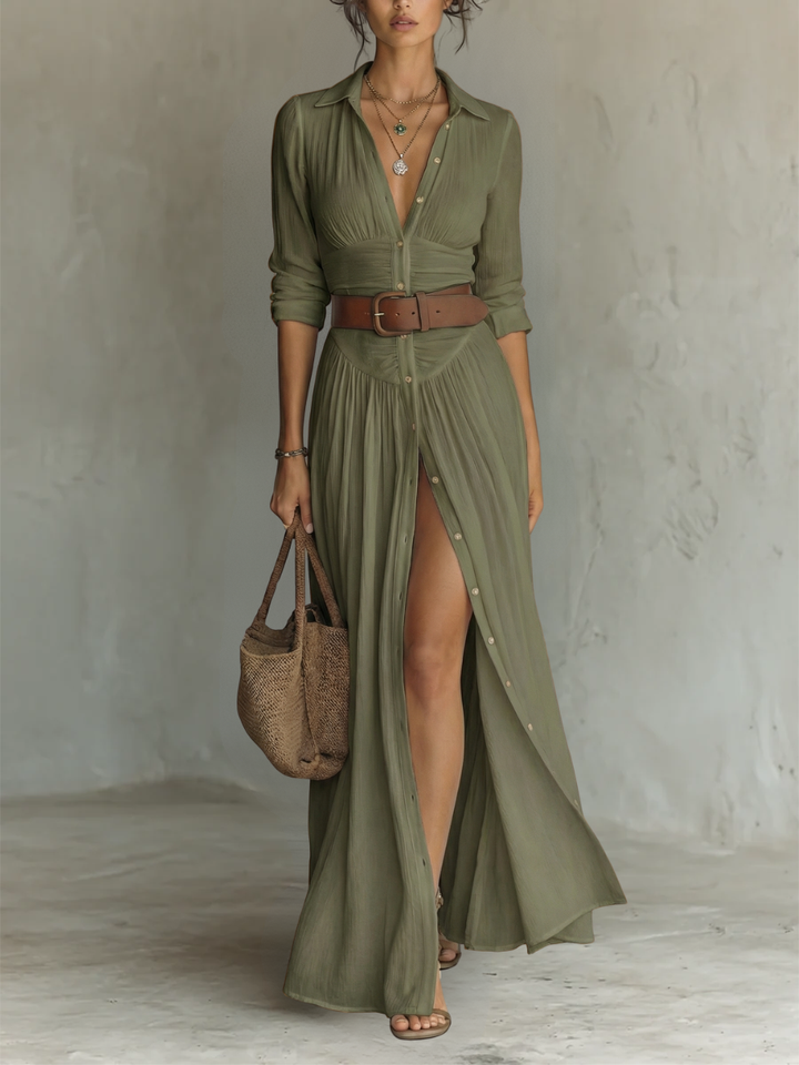 Sewmini - Leinen Maxikleid Mit Reverskragen
