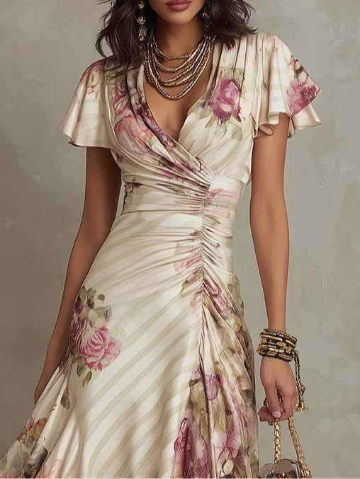 Neomi – Elegantes Retro-Kleid Aus Satin Mit Blumenmuster