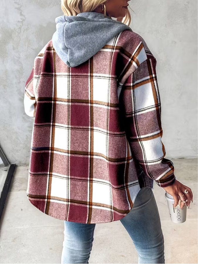 Liene – Karierte Hemd Jacke Mit Kapuze Und Knöpfen