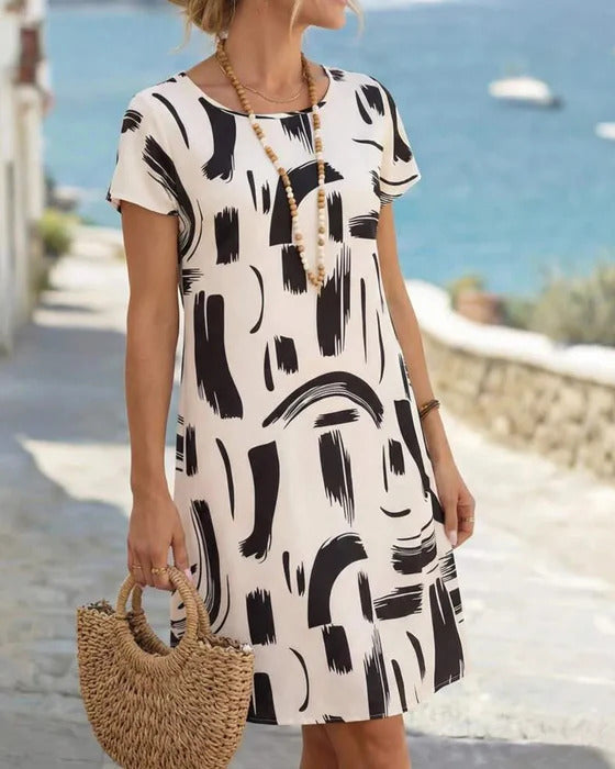 Kline – Kurzarmkleid mit abstraktem Muster