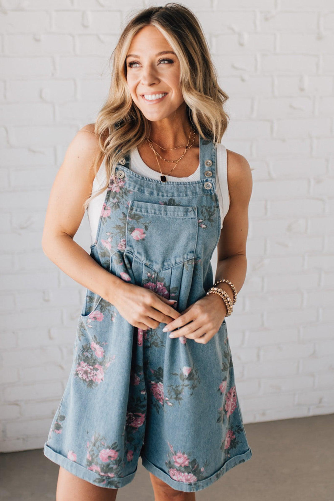 Katien – Jumpsuit aus Denim mit Blumenmuster