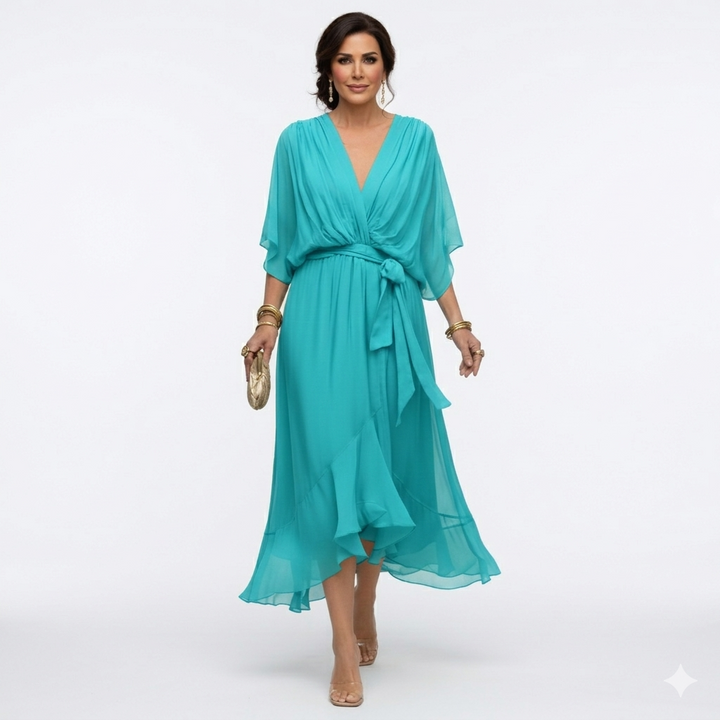Zagda – Elegantes Midikleid Mit V-ausschnitt