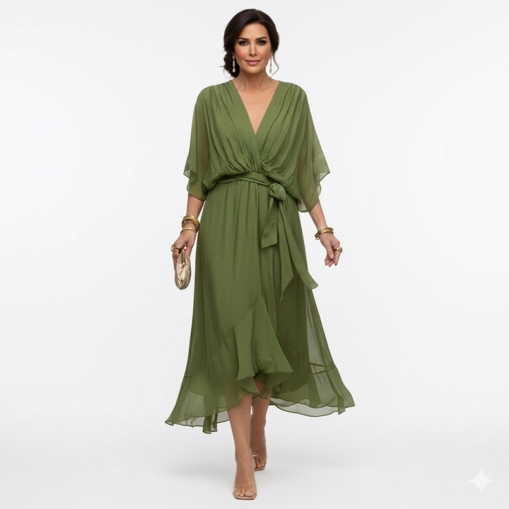 Zagda – Elegantes Midikleid Mit V-ausschnitt