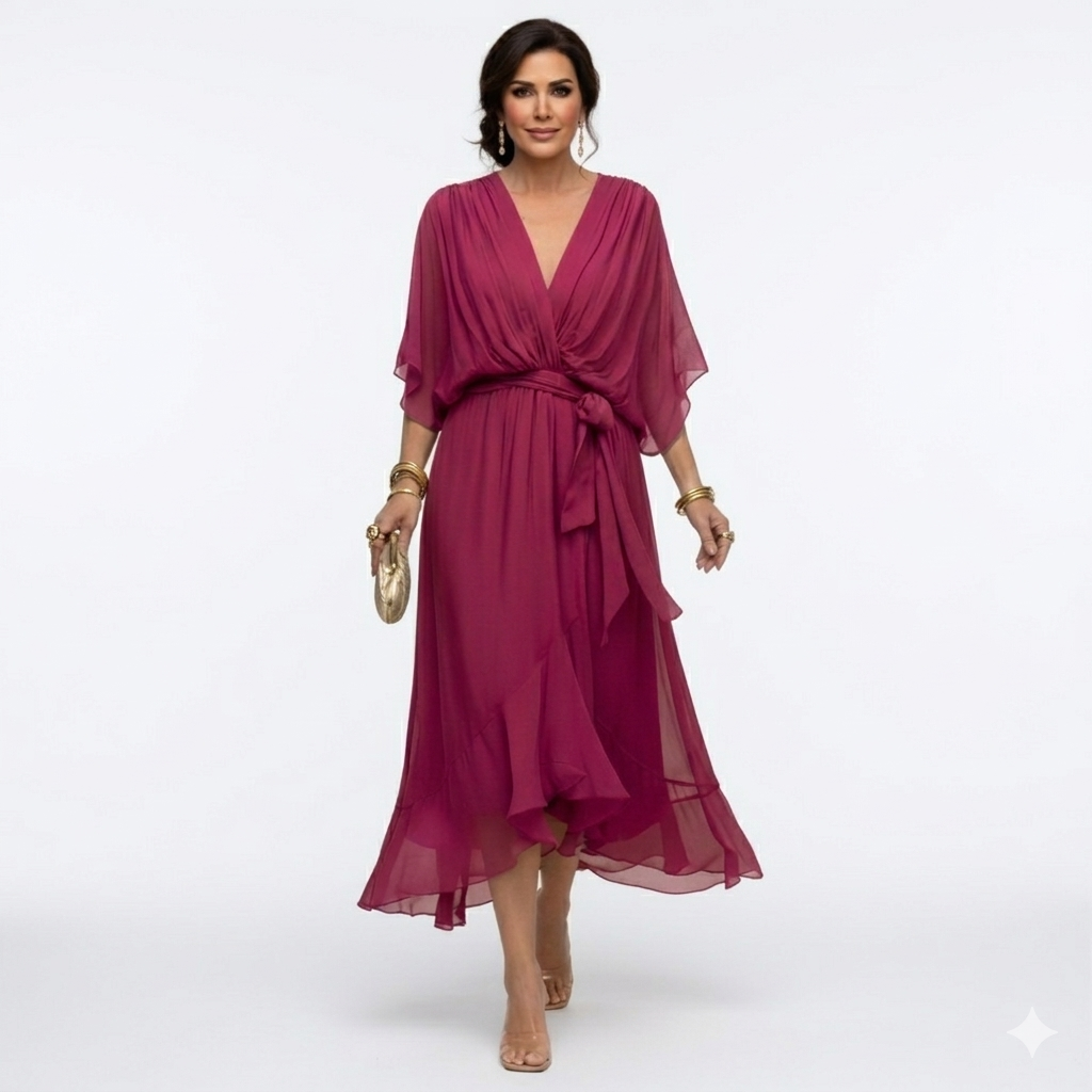 Zagda – Elegantes Midikleid Mit V-ausschnitt