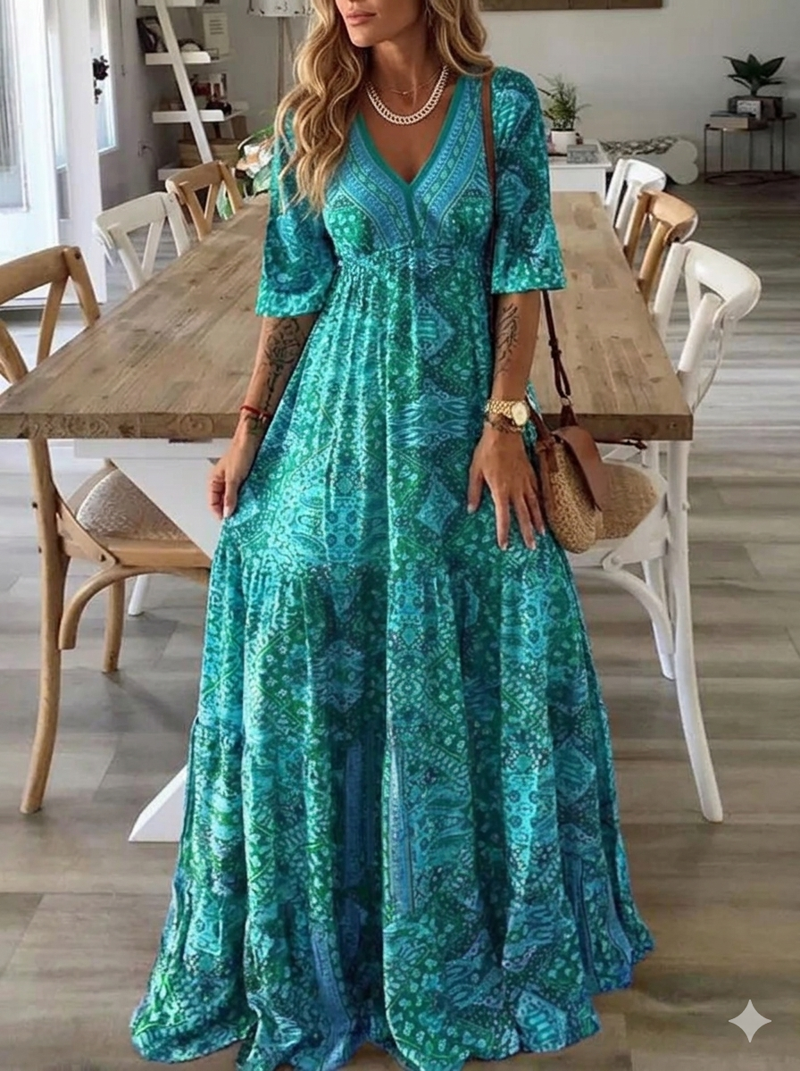 Bettie – Maxikleid mit Halbärmeln im Bohemian-Stil