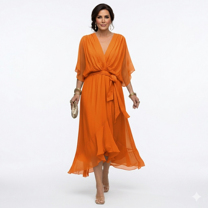 Zagda – Elegantes Midikleid Mit V-ausschnitt