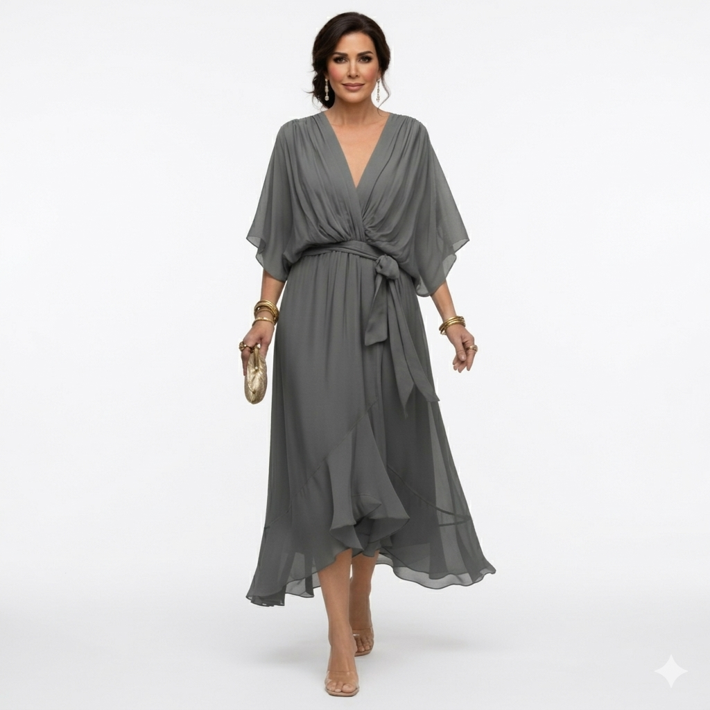 Zagda – Elegantes Midikleid Mit V-ausschnitt