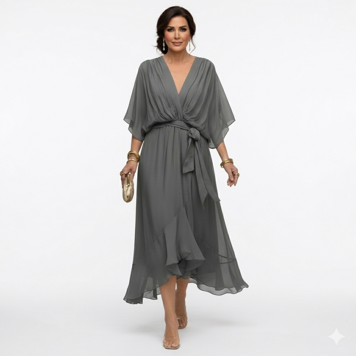 Zagda – Elegantes Midikleid Mit V-ausschnitt