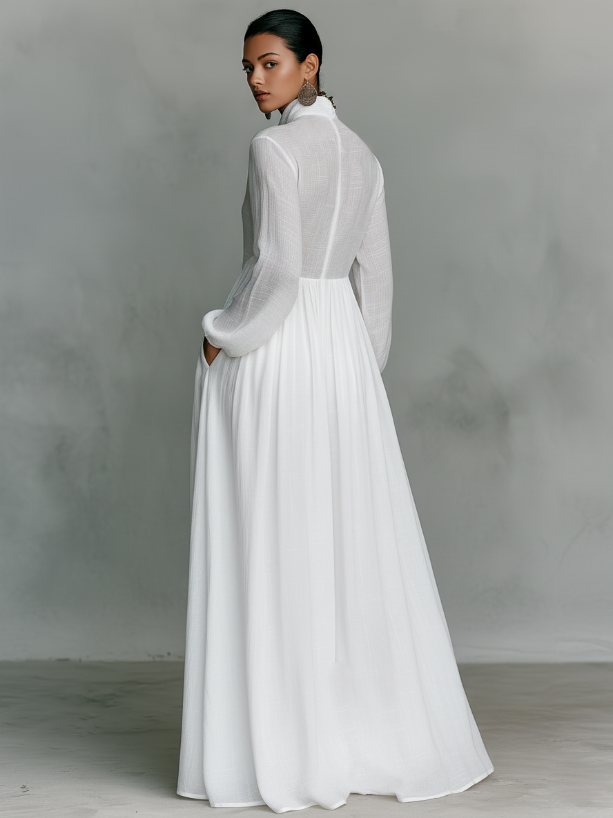 Naylia – Maxikleid mit Hohem Kragen und langen Ärmeln