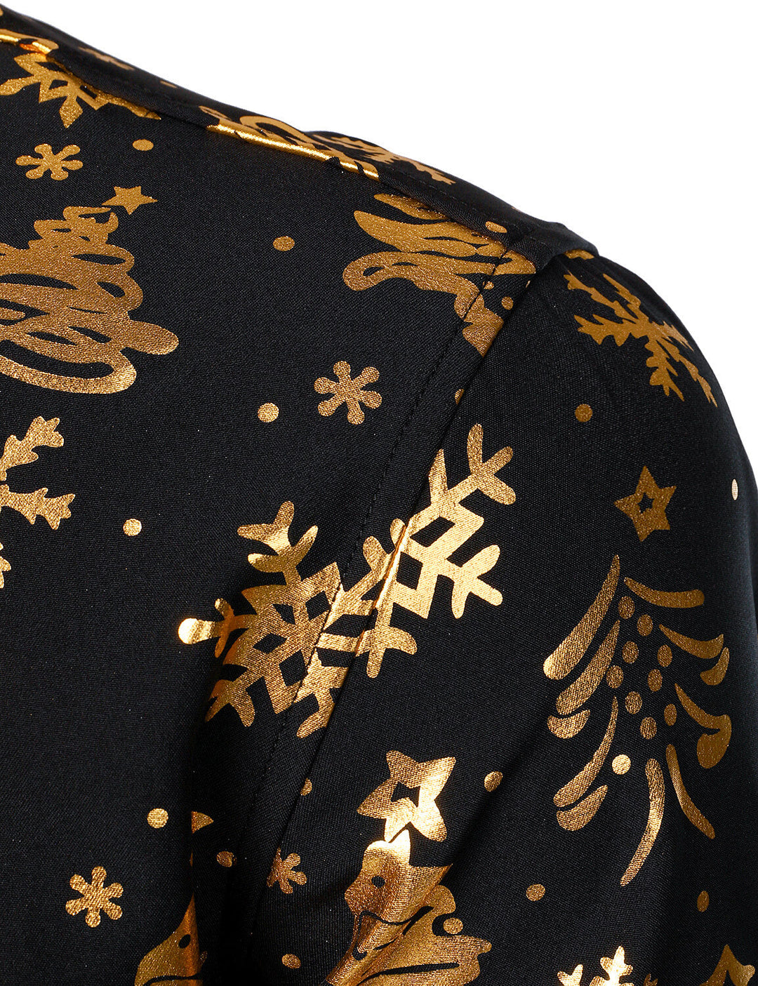 Nalcolm – Herrenhemd mit goldenem Weihnachtsmotiv  Schwarz Langärmelig