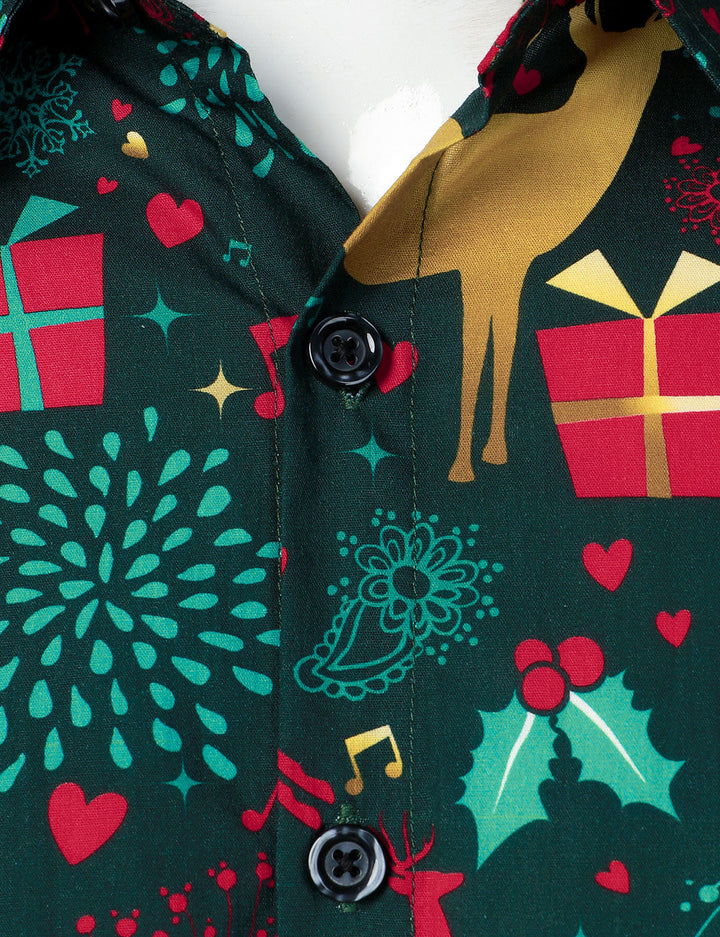 Victor – Herren-Weihnachtshemd mit Rentiermotiv aus Baumwolle mit langen Ärmeln