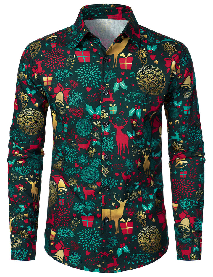 Victor – Herren-Weihnachtshemd mit Rentiermotiv aus Baumwolle mit langen Ärmeln