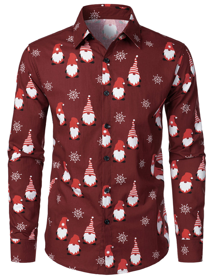 Isaac – Weihnachtshemd in Rot mit niedlichem Elfenmotiv, aus Baumwolle, mit Langen Ärmeln