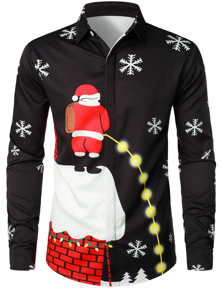 Mathan – Herren Weihnachtsmann-Hemd mit Knöpfen, schwarz, humorvolles Langarmshirt